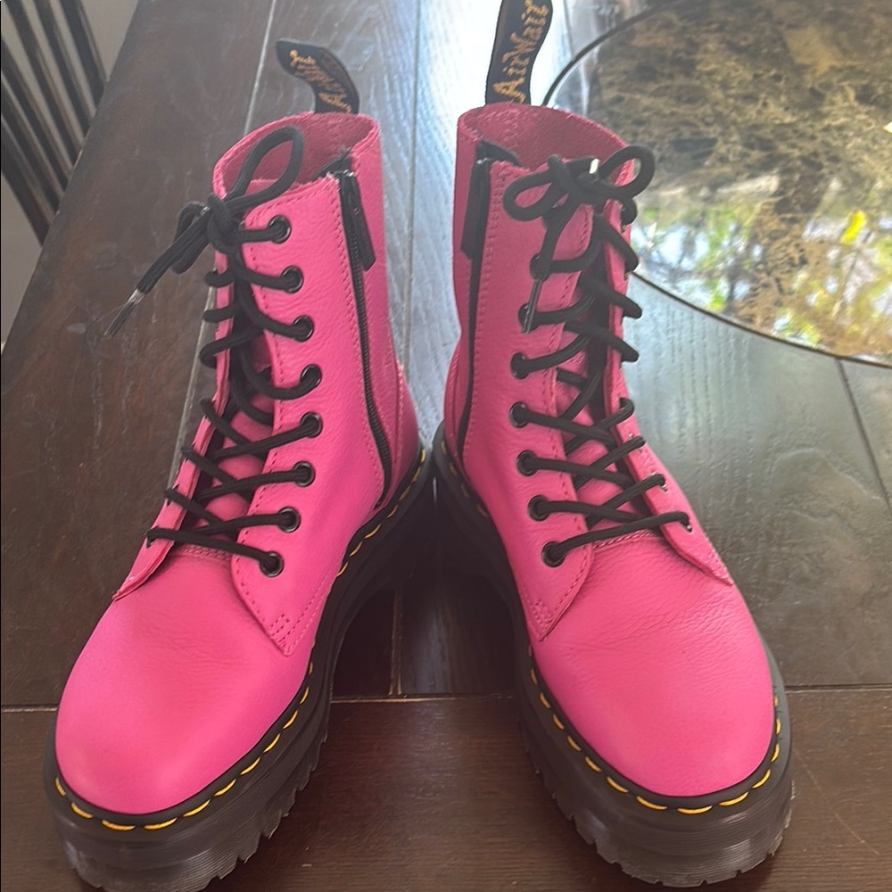 Dr. Martens Pink Leather Women's Boots jadon platform boot - Picture 14 of 15